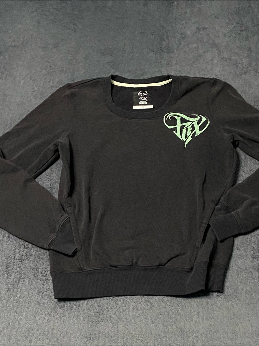 Fox Racing Sweatshirt Womens S Black Crew Neck Pocket Heart Logo Casual Pullover